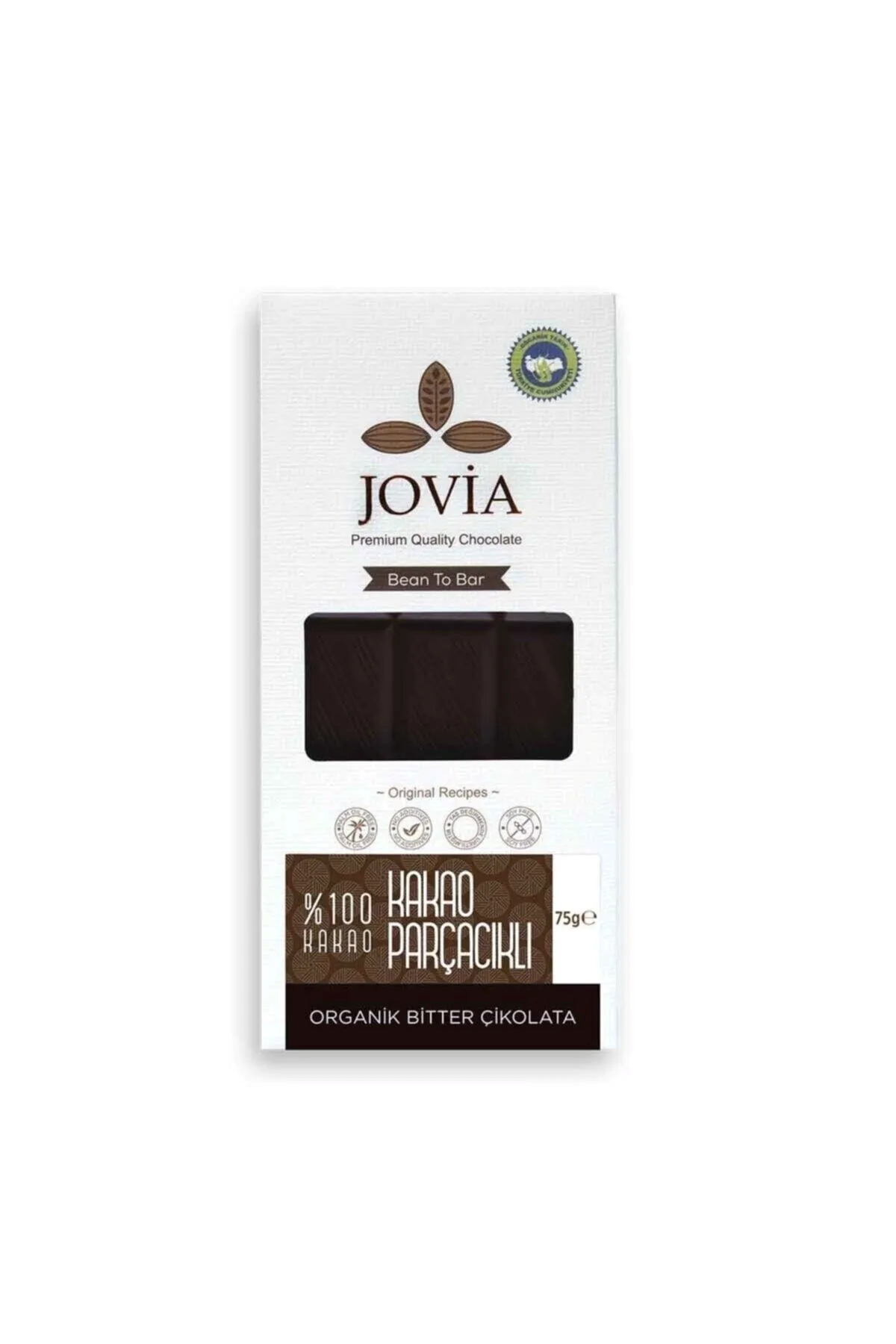 JOVİA %100 BİTTER KAKAO PARÇACIKLI ORGANİK ÇİKOLATA 75G