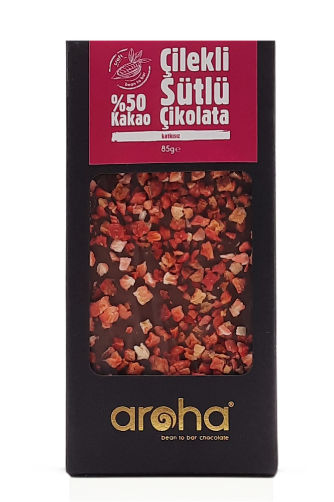 AROHA ÇİLEKLİ SÜTLÜ ÇİKOLATA 85 GR - % 50 KAKAO