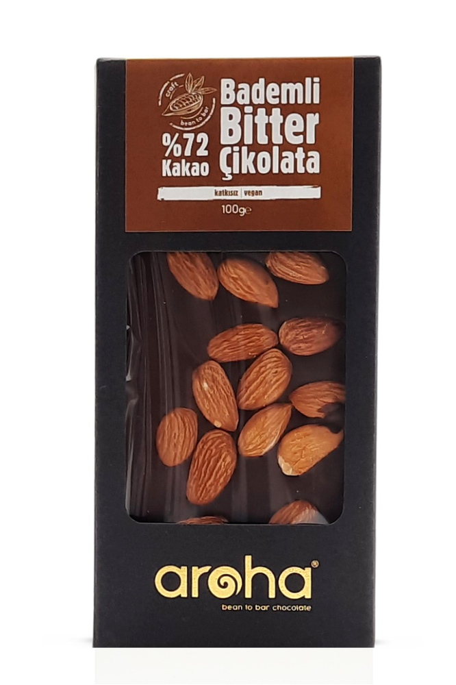 AROHA  %72 BİTTER BADEMLİ ÇİKOLATA 100 GR