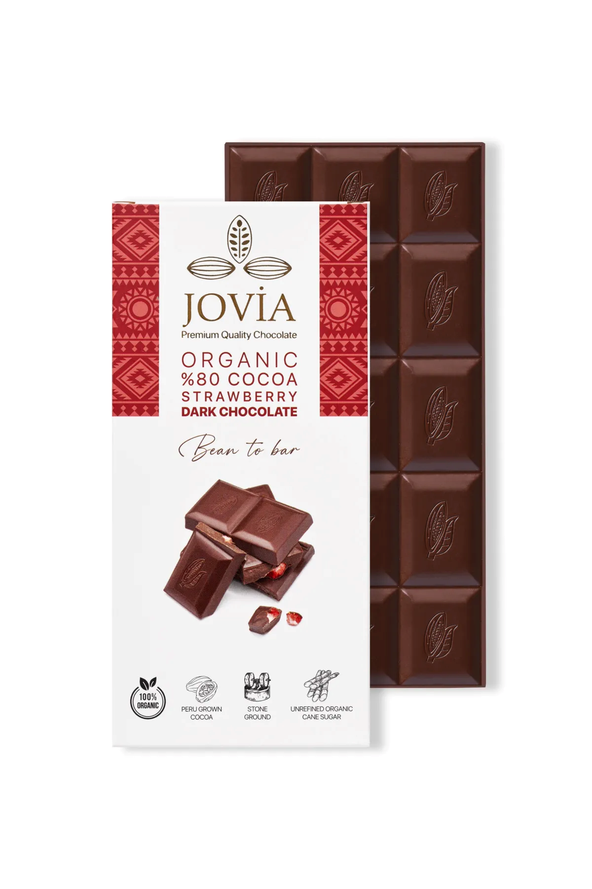 JOVİA ORGANİK %80 BİTTER ÇİLEKLİ ÇİKOLATA 85G
