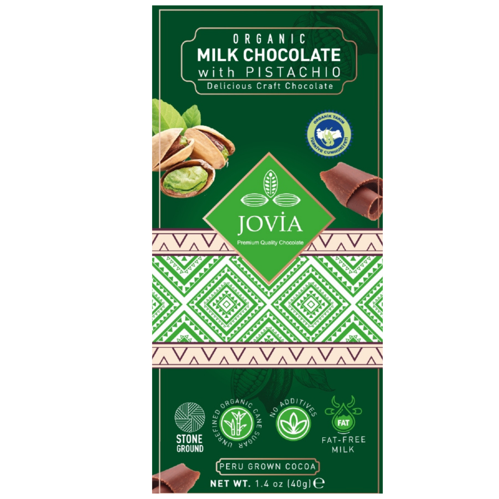 JOVİA SÜTLÜ ÇİKOLATA ANTEP FISTIKLI 40 GR